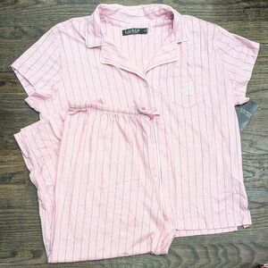New 2pc XL Ralph Lauren Polo Preppy Pink Stripe PJ Lounge Pajama Set